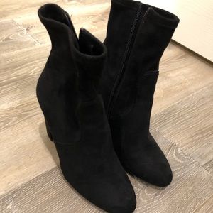 Black suede sock style Steve Madden bootie